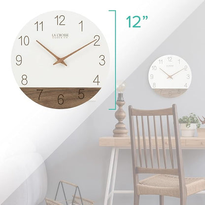 La Crosse Clock 404-3630B 12 inch Ivory Sierra Wood Quartz Analog Wall Clock - Image 6
