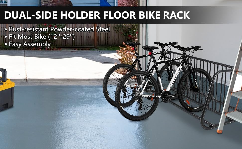 10-Bike Commercial Floor Rack, Heavy Duty Powder-Coated Steel Grid Organizer, Freestanding Double-Sided Storage for Garages/Storefronts/Schools