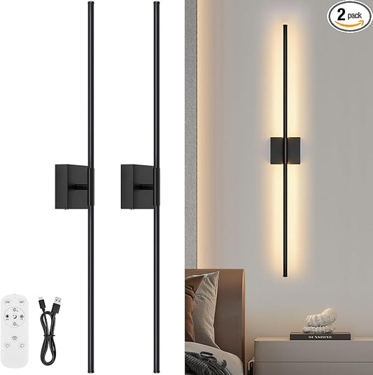 Wall Sconces Set of Two with Remote Control, 39.4 in Dimmable Black Battery by JZEKVN