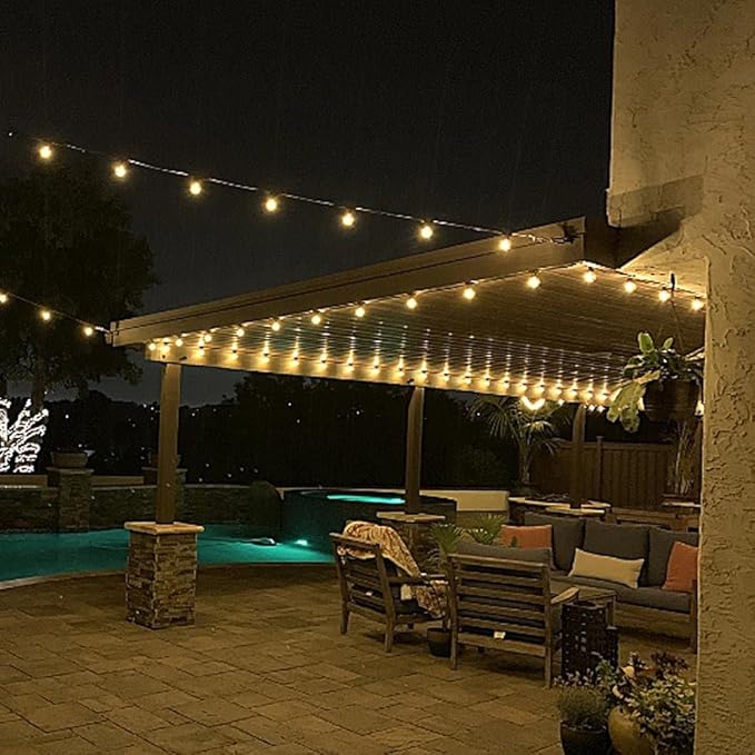 Novelty Lights 100 Feet G40 LED Patio String Lights with 67 Bulbs, Warm White, Weather Resistant and Shatterproof Replaceable Plastic Globe Bulbs, Brown Wire