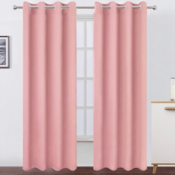 LEMOMO Blackout Curtains 52 x 90 Inch Long Pink Curtains Set of 2 Panels Room by Lemomo