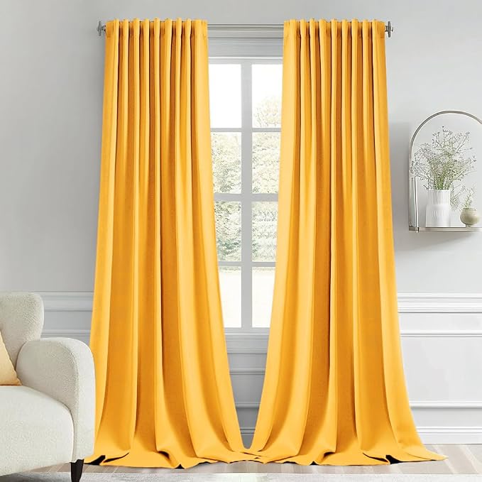 MIULEE Yellow Back Tab Blackout Curtains 120 Inch Long 2 Panels Set by MIULEE