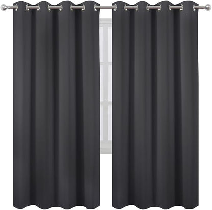 LEMOMO Blackout Curtains 66 x 72 Inch Long Dark Grey Curtains Set of 2 Panels - Image 2