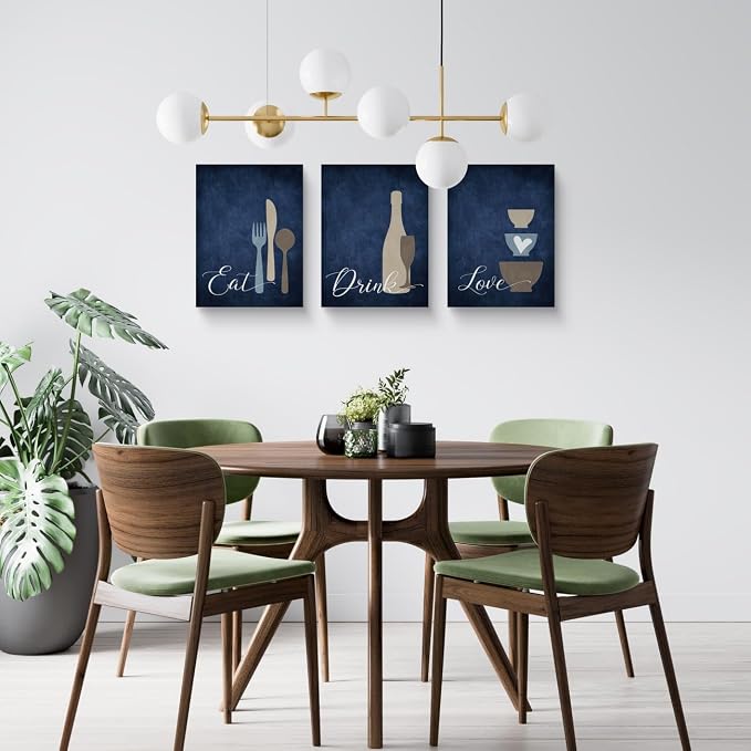 GUBIYU Premium Navy Blue Wall Art Set of 3, Large Dining Room Kitchen Signs - Image 4