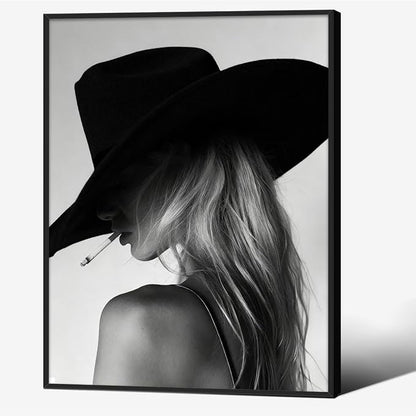 Trendy Black And White Black Framed Wall Art Cool Western Woman Smoking Prints by FuSatisYilife