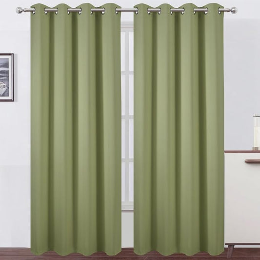 LEMOMO Blackout Curtains 52 x 90 inches Long Sage Green Curtains Set of 2 by Lemomo