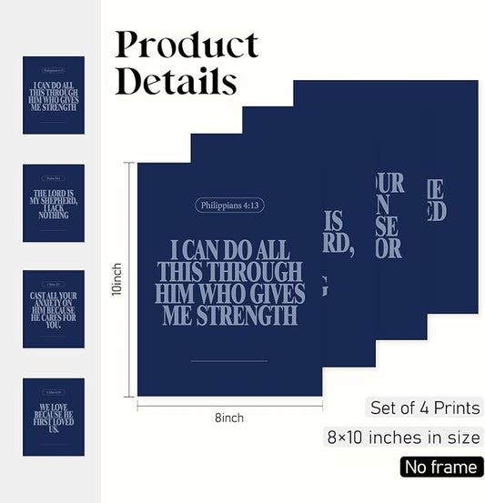 Locomiss Navy Blue Christian Wall Art Decor Posters, Minimalist Jesus Scripture - Image 2