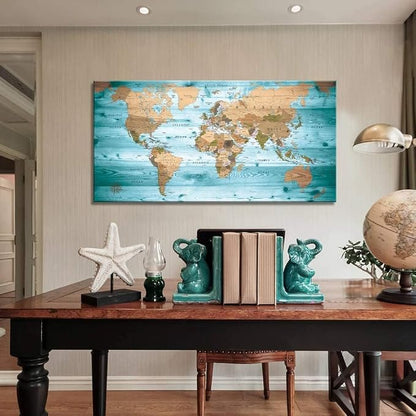 Large Wall Art Blue map of The World Painting Ready to Hang 36"x70"Large Framed - Image 2