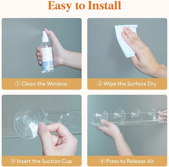 Lifewit Window Plant Floating Shelves 15 inch, 4 Pack Acrylic Suction Cup Shelf, Window Sill Extender for Indoor Succulent Plants, Micro Greens, Seed Starter Pots, Herb Planters