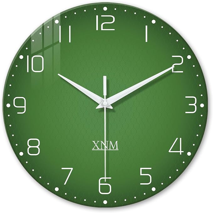 XNM Bedroom Clock Battery Operated Glass Minimalist Green Wall Clock 12 Inch by XNMwallclock