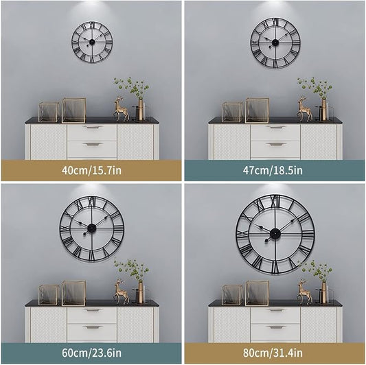 Large Modern Metal Wall Clocks Rustic Round Nearly Silent Little Ticking - Image 2