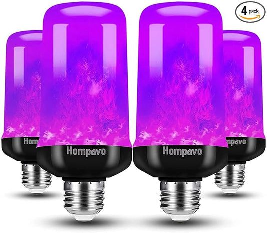 Hompavo 【Upgraded LED Flame Light Bulbs Halloween Decorations, 4 Modes Flickering Light Bulbs with Upside Down Effect, E26/E27 Flame Bulb for Christmas Party Home Indoor & Outdoor (4 Pack)