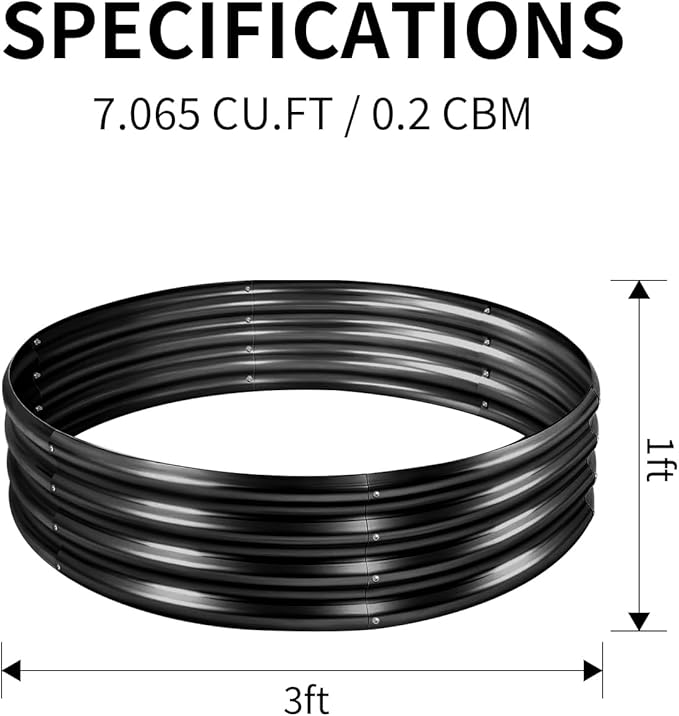 Land Guard 3×3×1ft Galvanized Raised Garden Bed Kit, Round Galvanized Planter Raised Garden Boxes Outdoor, Large Metal Raised Garden Beds for Vegetables, Grey