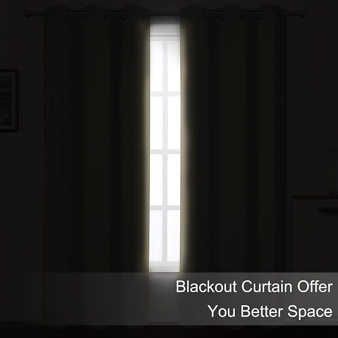LEMOMO Blackout Curtains 66 x 95 inch/Beige Curtains Set of 2 Panels/Thermal - Image 3