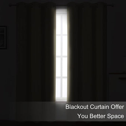 LEMOMO Blackout Curtains 66 x 95 inch/Beige Curtains Set of 2 Panels/Thermal - Image 3