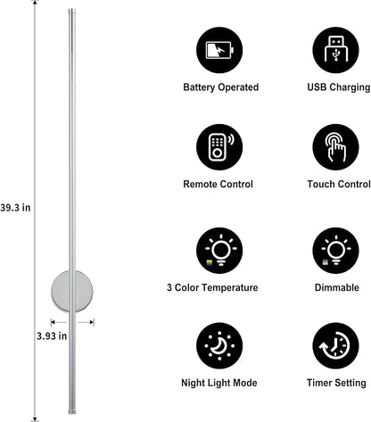 Battery Operated Modern Wall Sconces, Dimmable Wireless Wall Light Set of Two - Image 4