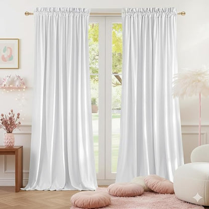 NICETOWN Pure White Velvet Curtains 96 inches Long 2 Panels, Farmhouse and by NICETOWN