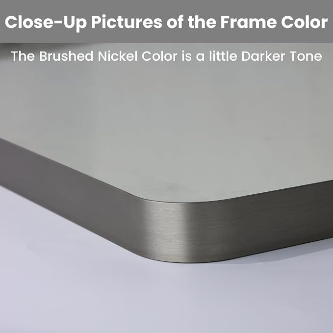 LOAAO 60X36 Inch Brushed Nickel Bathroom Mirror, Rounded Rectangle Silver Metal - Image 3