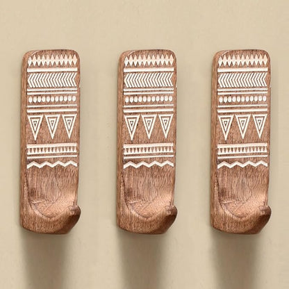 IndianShelf 10 LB- 3 Pieces Decorative Wood Adhesive Wall Hooks–Boho Peel and by IndianShelf
