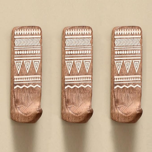 IndianShelf 10 LB- 3 Pieces Decorative Wood Adhesive Wall Hooks–Boho Peel and by IndianShelf