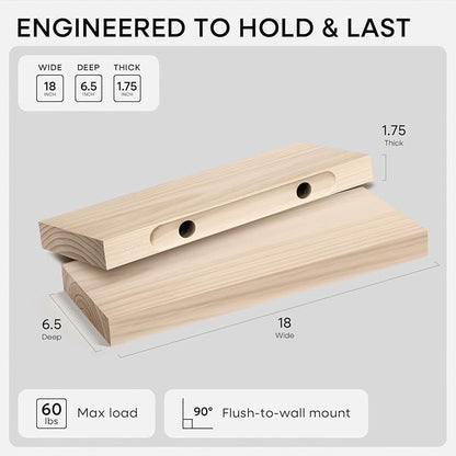 Homeforia 18 inch Wood Floating Shelves, High End Solid Natural Wood 18inch - Image 2