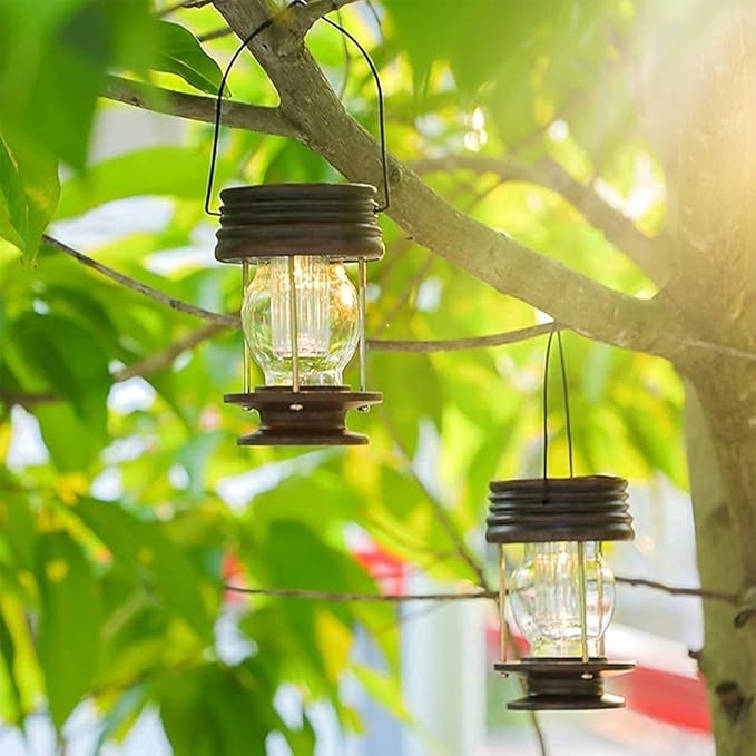 pearlstar Solar Lanterns Outdoor Hanging Solar Lights with Handle for Pathway Yard Patio Garden Decoration, Waterproof Outside Solar Table Lamp,2 Pack 5.5" H (Warm Lights)