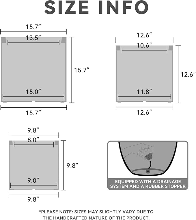 Kante 9.8",12.6",15.7" Dia Round Concrete Planter Set of 3, Modern Style Large Cylindrical Plant Pot with Drainage Hole and Rubber Plug for Indoor Outdoor Patio, Charcoal
