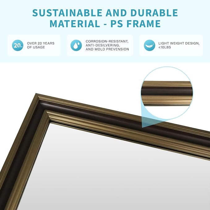 Retro Copper Effect Framed Wall Mirror, 30x40 Rectangle Mirror, - Image 4
