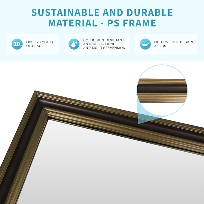 Retro Copper Effect Framed Wall Mirror, 36x40 Rectangle Mirror, - Image 4