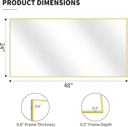 KOCUUY Gold Bathroom Mirror, 24x48 inch Brushed Gold Mirror - Image 6