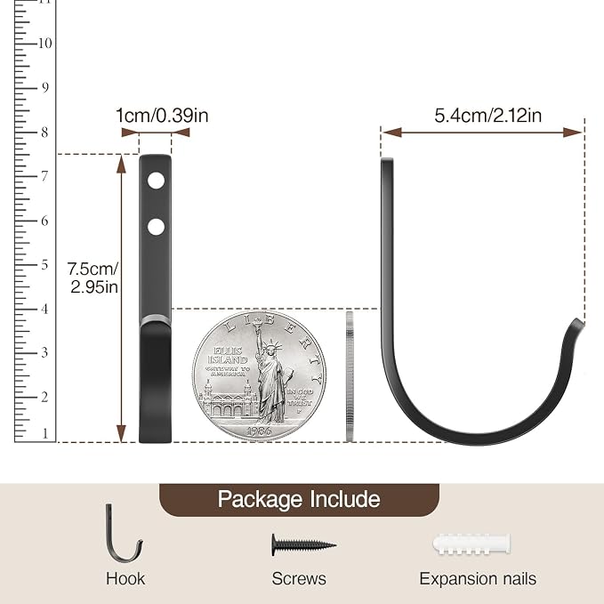 Wall Hooks for Hanging Towel/Coat - 22LB Screw in Metal Hanger Wall Mount - Image 4