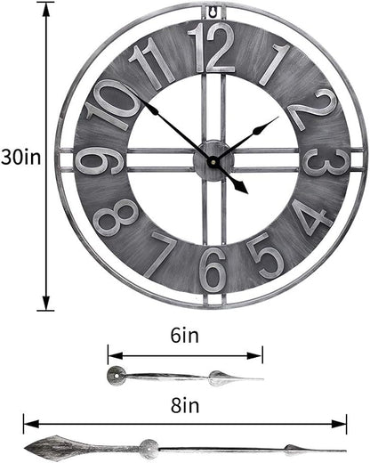 30 inch Large Wall Clock Decorative Solid Metal Retro Decor - Image 2