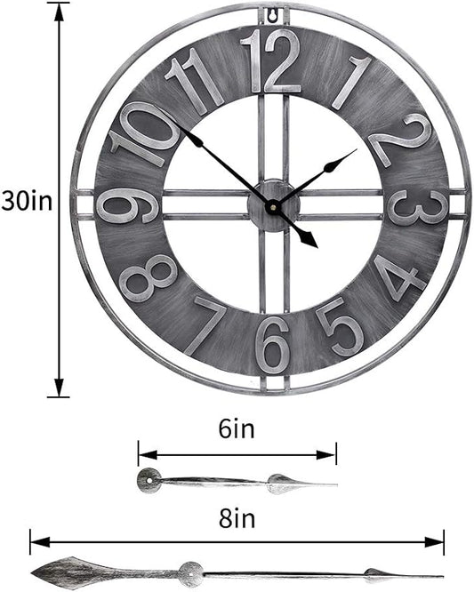30 inch Large Wall Clock Decorative Solid Metal Retro Decor - Image 2