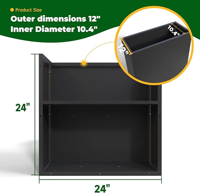 Black Steel Metallic Heavy Planter for Outdoor Plants 24"x12"x24" Outdoor Metal Planter Spliced Flower Pot with Partitions for Outside,Indoor,Garden (Black, 24 * 12 * 24)