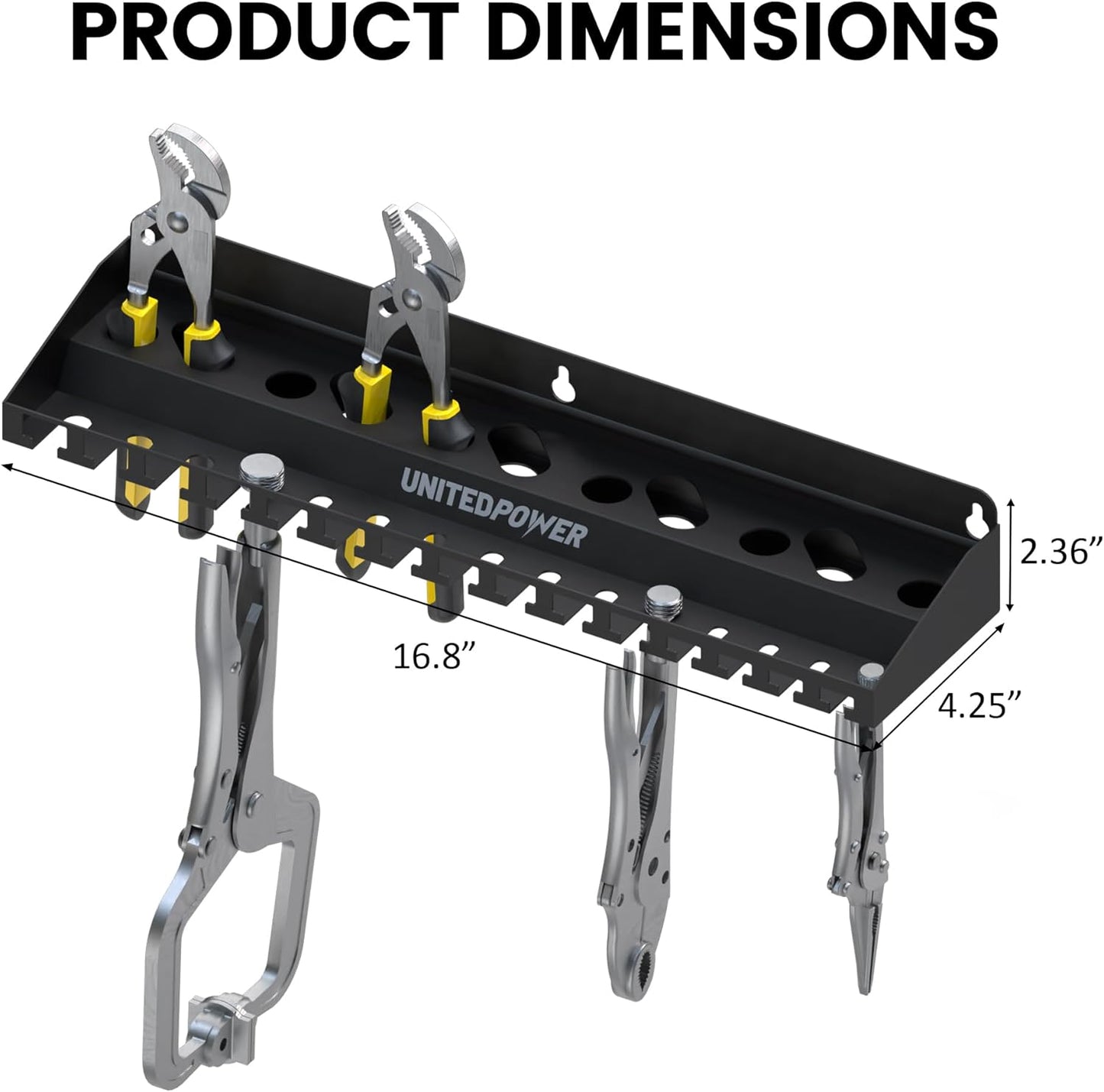UNITEDPOWER Vise Grip Holder, Wall Mount Pliers Storage Rack Organizer for Workshop, Shed, Garage, Stores up to 15 Vises or 11 Pliers