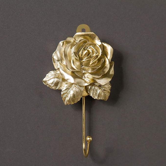 Gold Flower Wall Hooks, Whimsical Resin Rose Flower Decorative Bathroom Hooks - Image 6