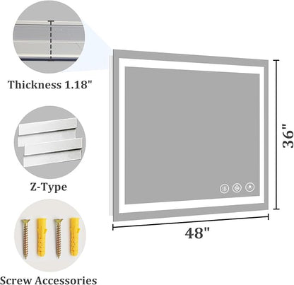 Koonmi 48"x36" LED Mirror for Bathroom, 90CRI Anti-Fog Vanity Mirror - Image 7