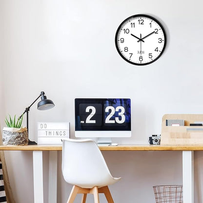 XFM Black Wall Clock 10 Inch Modern Small Wall Clocks Battery Operated Silent - Image 3