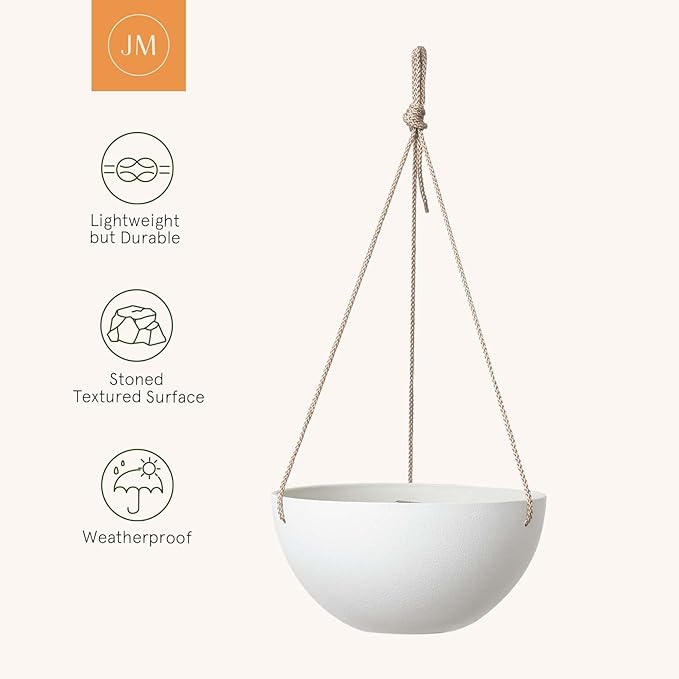 LA Jolie Muse Hanging Planter - 9.84 Inch Hanging Planters for Indoor Plants, Hanging Pots for Plants Indoor Outdoor, Set of 2, White