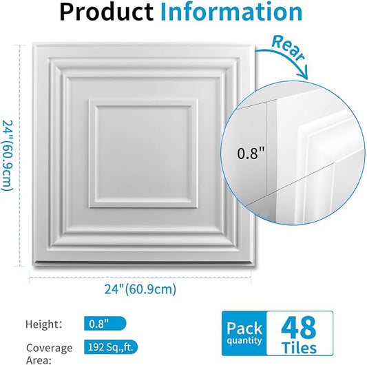 Art3d 48 Pack PVC Ceiling Tiles 24x24 Inches Waterproof Drop Ceiling Tiles/Wall - Image 2