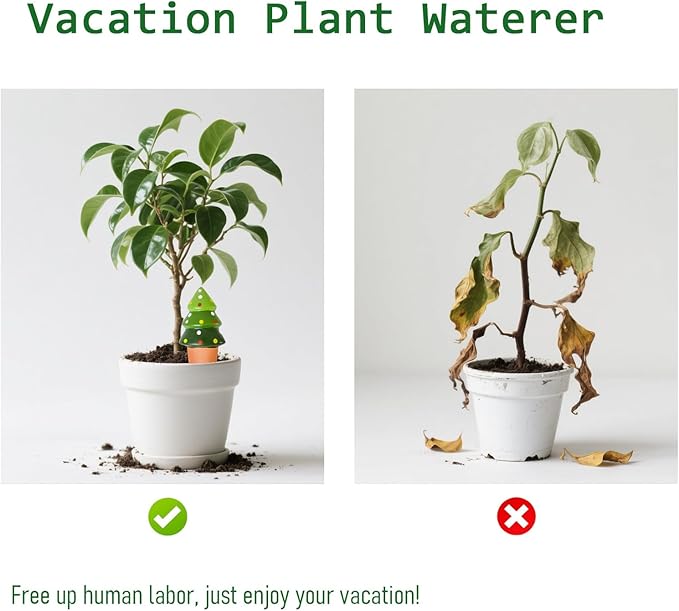 4 Pack Terracotta Christmas Tree Automatic Plant Watering Devices,Household self Watering Planter Insert, Watering Spikes for Indoor Plants,Holiday Potted Plant Continuous Moisture Device