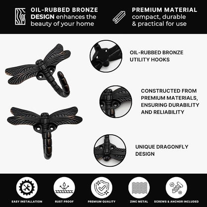 6 pcs Oil Rubbed Bronze Dragonfly Decorative Wall Hooks - Image 5