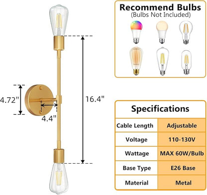 FadimiKoo 2-Light Gold Sconces Wall Light Fixtures, Bathroom Vanity Light - Image 2