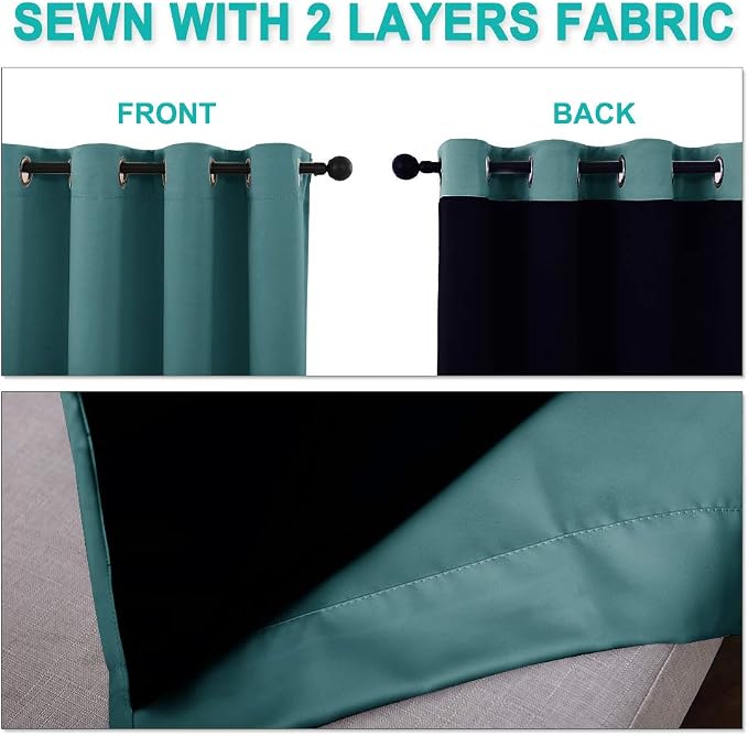 NICETOWN Full Shade Curtain Panels, 62 x 72 inch, Sea Teal, Pair of Energy - Image 4