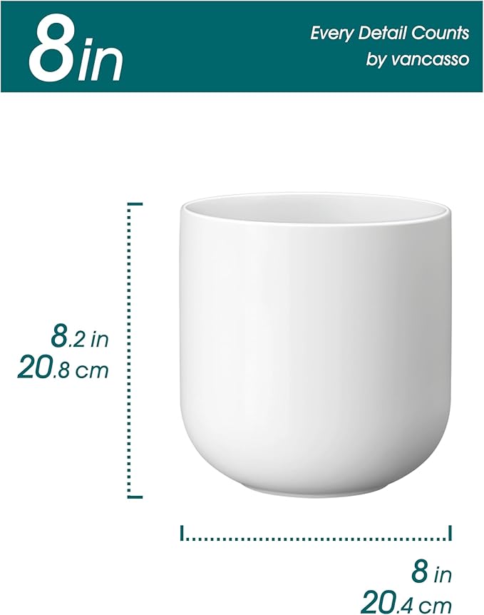 vancasso 8 Inch Ceramic Plant Pots, Planters with Drainage Hole, Flower Pots Planters Pots for Indoor Plants, Modern Indoor Decorative Garden Pot, Home Decor, White