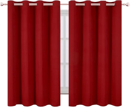 LEMOMO Blackout Curtains 66 x 54 Inch Long Red Curtains Set of 2 Panels Room - Image 2