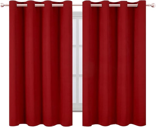 LEMOMO Blackout Curtains 66 x 54 Inch Long Red Curtains Set of 2 Panels Room - Image 2