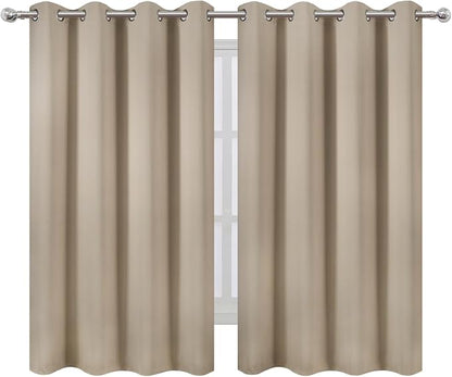 LEMOMO Blackout Curtains 66 x 54 Inch Long Khaki Curtains Set of 2 Panels Room - Image 2