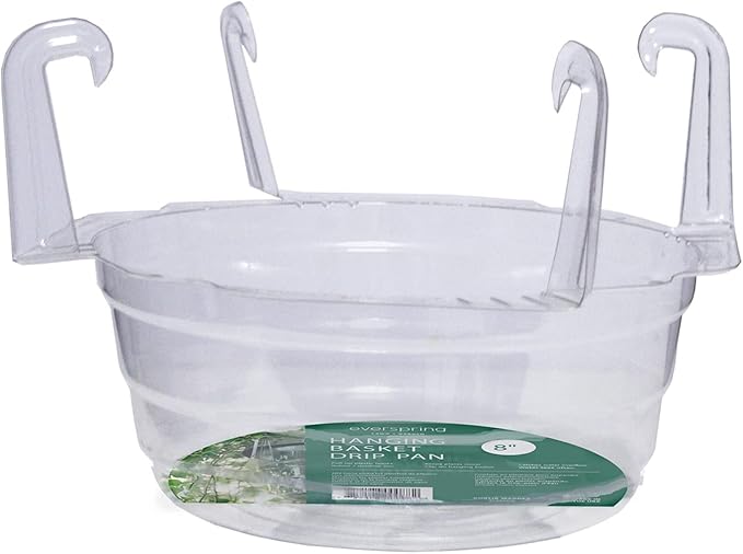 Curtis Wagner Plastics Hanging Basket Drip Pans (5-Pack) | Clear, Round (Diameter = 6.25" Base, 8" Top, 3.5" Depth) Hanging Plant Tray Saucer with Built-in Hooks & Water Catcher for Indoor & Outdoor