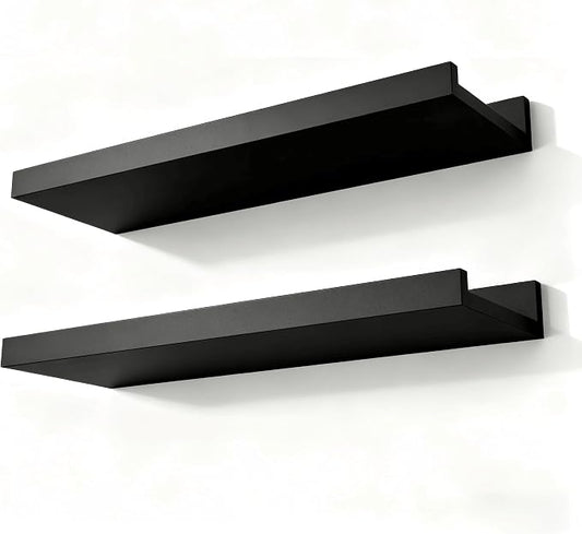 Black Floating Shelves for Wall Decor, Wall Mounted Wood Storage Shelf for by Unknown
